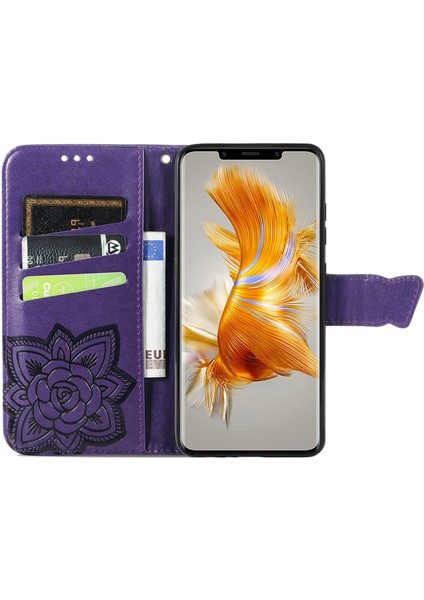 Huawei Mate 50 Pro Kelebek Kanatları Narin Çiçekler Flip Darbeye Dayanıklı Deri Telefon Kılıfı ile Uyumlu (Yurt Dışından)
