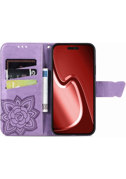 iPhone 15 Pro Kelebek Kanatları Narin Çiçekler Flip Darbeye Dayanıklı Deri Telefon Kılıfı ile Uyumlu (Yurt Dışından) fırsatları