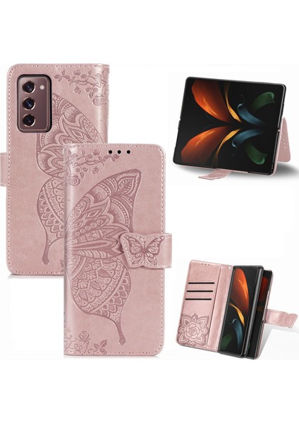 Samsung Galaxy Z Fold 2 Kelebek Kanatları Narin Çiçekler Flip Darbeye Dayanıklı Deri Telefon Kılıfı ile Uyumlu (Yurt Dışından)