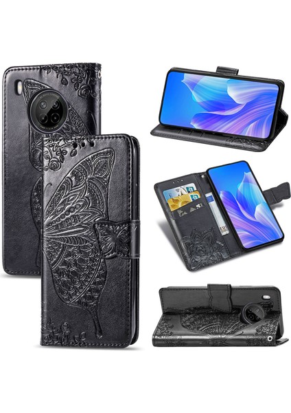 Huawei Y9A Kelebek Kanatları Narin Çiçekler Flip Darbeye Dayanıklı Deri Telefon Kılıfı ile Uyumlu (Yurt Dışından)