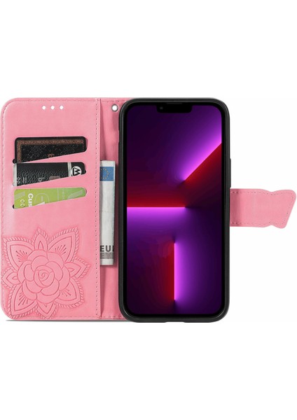 iPhone 13 Pro Max Kelebek Kanatları Narin Çiçekler Flip Darbeye Dayanıklı Deri Telefon Kılıfı ile Uyumlu (Yurt Dışından)