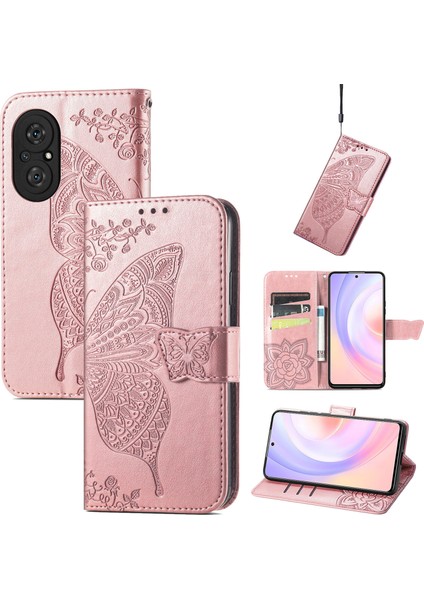 Honor 50 Se Kelebek Kanatları Narin Çiçekler Flip Darbeye Dayanıklı Deri Telefon Kılıfı ile Uyumlu (Yurt Dışından)