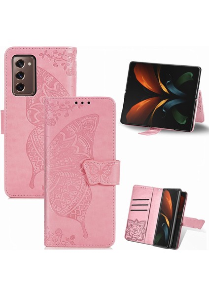 Samsung Galaxy Z Fold 2 Kelebek Kanatları Narin Çiçekler Flip Darbeye Dayanıklı Deri Telefon Kılıfı ile Uyumlu (Yurt Dışından)
