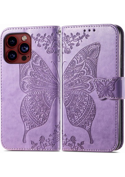 iPhone 15 Pro Max Kelebek Kanatları Narin Çiçekler Flip Darbeye Dayanıklı Deri Telefon Kılıfı ile Uyumlu (Yurt Dışından) modelleri