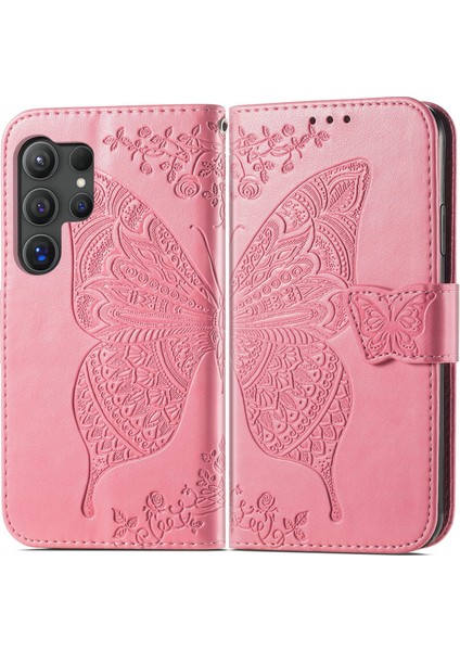 Samsung Galaxy S24 Ultra Kelebek Kanatları Narin Çiçekler Flip Darbeye Dayanıklı Deri Telefon Kılıfı ile Uyumlu (Yurt Dışından) modelleri