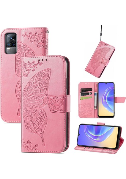 Vıvo V21 E 4g Kelebek Kanatları Narin Çiçekler Darbeye Dayanıklı Deri Telefon Kılıfı (Yurt Dışından)