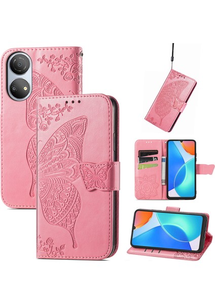 Honor X7 Kelebek Kanatları Narin Çiçekler Flip Darbeye Dayanıklı Deri Telefon Kılıfı ile Uyumlu (Yurt Dışından)