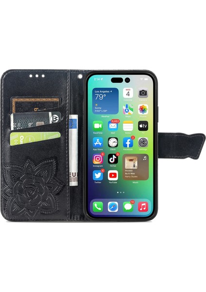 iPhone 14 Pro Kelebek Kanatları Narin Çiçekler Flip Darbeye Dayanıklı Deri Telefon Kılıfı ile Uyumlu (Yurt Dışından) fırsatları