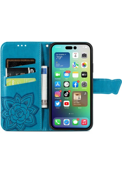 iPhone 14 Pro Kelebek Kanatları Narin Çiçekler Flip Darbeye Dayanıklı Deri Telefon Kılıfı ile Uyumlu (Yurt Dışından) fırsatları