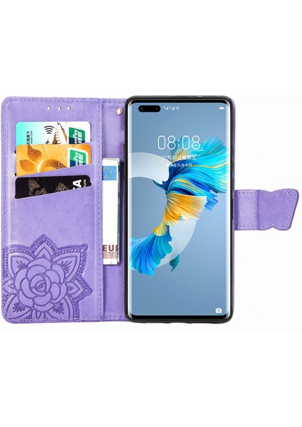 BDT Boutique Huawei Mate 40 Pro Kelebek Kanatları Narin Çiçekler Flip Darbeye Dayanıklı Deri Telefon Kılıfı ile Uyumlu (Yurt Dışından)