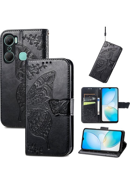 Infinix Hot 12 Pro Kelebek Kanatları Narin Çiçekler Darbeye Dayanıklı Deri Telefon Kılıfı (Yurt Dışından)