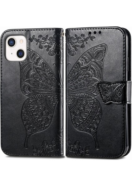 iPhone 13 Mini Kelebek Kanatları Narin Çiçekler Flip Darbeye Dayanıklı Deri Telefon Kılıfı ile Uyumlu (Yurt Dışından) modelleri