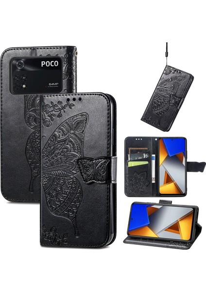 Xiaomi Poco M4 Pro Kelebek Kanatları Narin Çiçekler Flip Darbeye Dayanıklı Deri Telefon Kılıfı ile Uyumlu (Yurt Dışından)