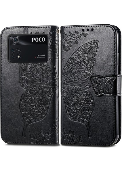 Xiaomi Poco M4 Pro Kelebek Kanatları Narin Çiçekler Flip Darbeye Dayanıklı Deri Telefon Kılıfı ile Uyumlu (Yurt Dışından)