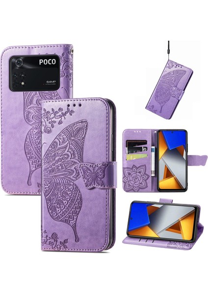 Xiaomi Poco M4 Pro Kelebek Kanatları Narin Çiçekler Flip Darbeye Dayanıklı Deri Telefon Kılıfı ile Uyumlu (Yurt Dışından)