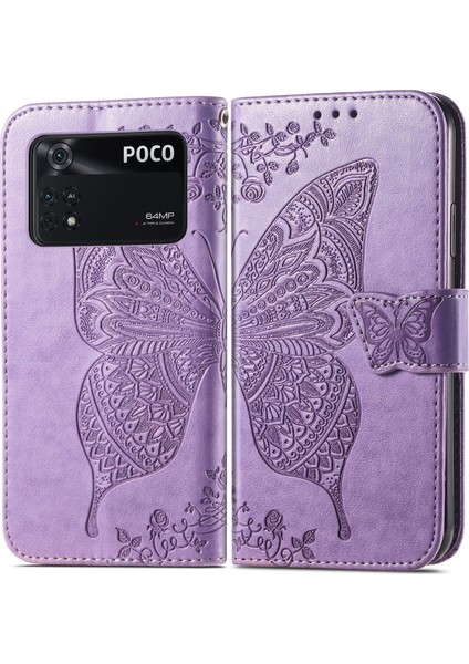 Xiaomi Poco M4 Pro Kelebek Kanatları Narin Çiçekler Flip Darbeye Dayanıklı Deri Telefon Kılıfı ile Uyumlu (Yurt Dışından)