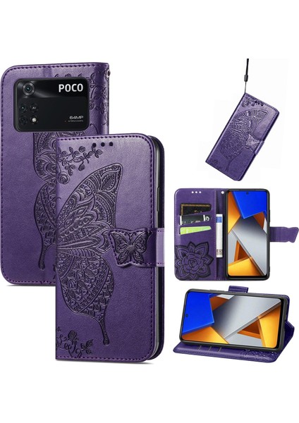 Xiaomi Poco M4 Pro Kelebek Kanatları Narin Çiçekler Flip Darbeye Dayanıklı Deri Telefon Kılıfı ile Uyumlu (Yurt Dışından)