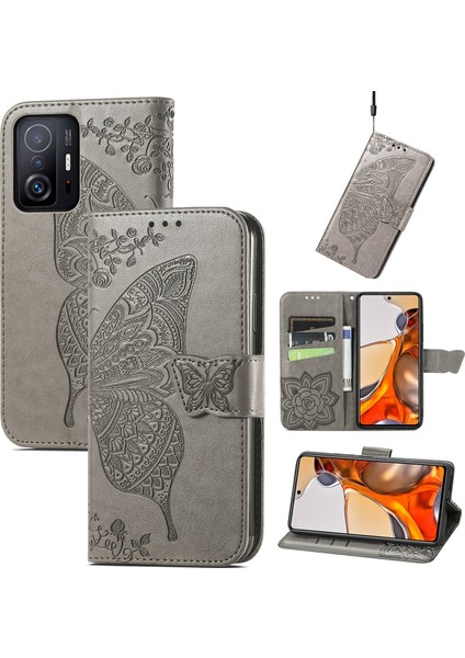 Xiaomi 11T/11T Pro Kelebek Kanatları Narin Çiçekler Flip Darbeye Dayanıklı Deri Telefon Kılıfı ile Uyumlu (Yurt Dışından)