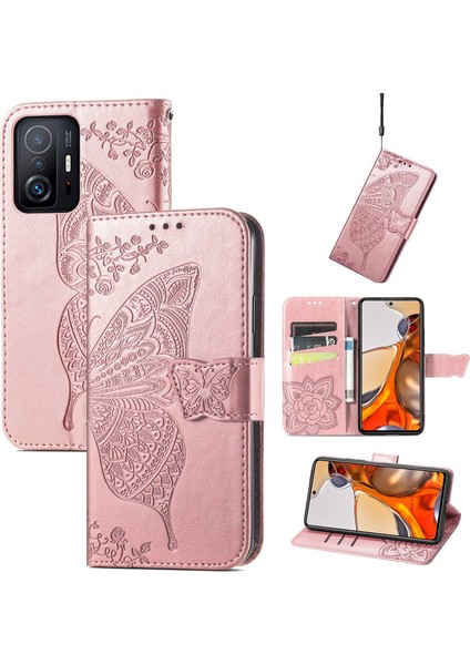Xiaomi 11T/11T Pro Kelebek Kanatları Narin Çiçekler Flip Darbeye Dayanıklı Deri Telefon Kılıfı ile Uyumlu (Yurt Dışından)