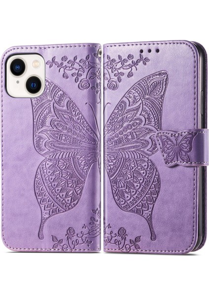 iPhone 15 Plus Kelebek Kanatları Narin Çiçekler Flip Darbeye Dayanıklı Deri Telefon Kılıfı ile Uyumlu (Yurt Dışından) modelleri