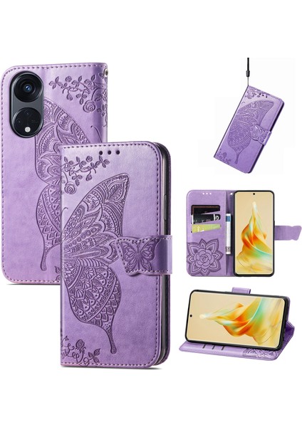 Oppo Reno 8t 5g Kelebek Kanatları Narin Çiçekler Darbeye Dayanıklı Deri Telefon Kılıfı (Yurt Dışından)