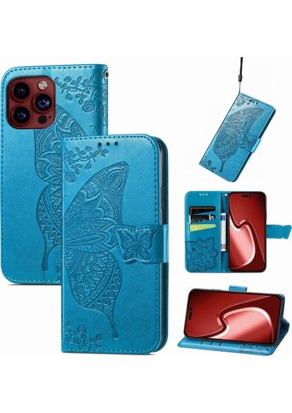 iPhone 15 Pro Max Kelebek Kanatları Narin Çiçekler Flip Darbeye Dayanıklı Deri Telefon Kılıfı ile Uyumlu (Yurt Dışından)
