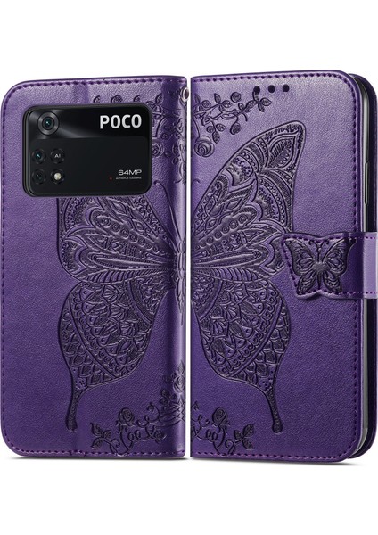 Xiaomi Poco M4 Pro Kelebek Kanatları Narin Çiçekler Flip Darbeye Dayanıklı Deri Telefon Kılıfı ile Uyumlu (Yurt Dışından)