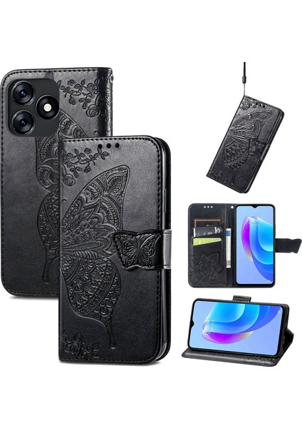 Tecno Spark 10 Kelebek Kanatları Narin Çiçekler Darbeye Dayanıklı Deri Telefon Kılıfı (Yurt Dışından)