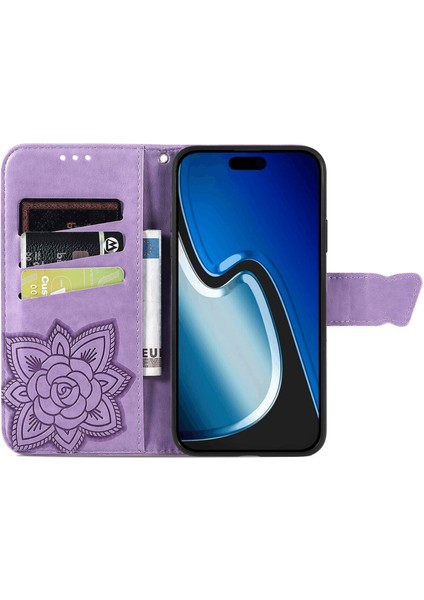 iPhone 15 Plus Kelebek Kanatları Narin Çiçekler Flip Darbeye Dayanıklı Deri Telefon Kılıfı ile Uyumlu (Yurt Dışından) indirimleri