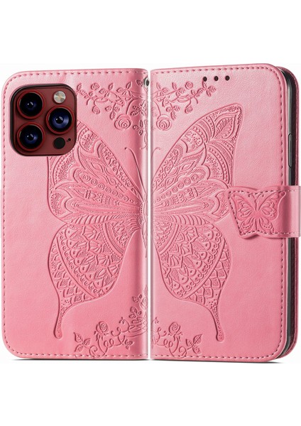 iPhone 15 Pro Max Kelebek Kanatları Narin Çiçekler Flip Darbeye Dayanıklı Deri Telefon Kılıfı ile Uyumlu (Yurt Dışından) modelleri