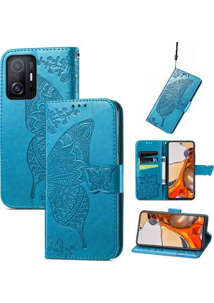 Xiaomi 11T/11T Pro Kelebek Kanatları Narin Çiçekler Flip Darbeye Dayanıklı Deri Telefon Kılıfı ile Uyumlu (Yurt Dışından)