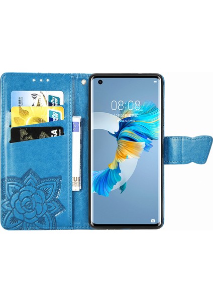 Huawei Mate 40 Kelebek Kanatları Narin Çiçekler Flip Darbeye Dayanıklı Deri Telefon Kılıfı ile Uyumlu (Yurt Dışından)