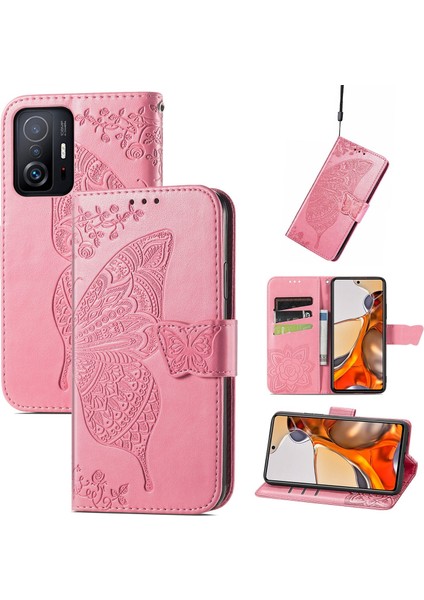 Xiaomi 11T/11T Pro Kelebek Kanatları Narin Çiçekler Flip Darbeye Dayanıklı Deri Telefon Kılıfı ile Uyumlu (Yurt Dışından)