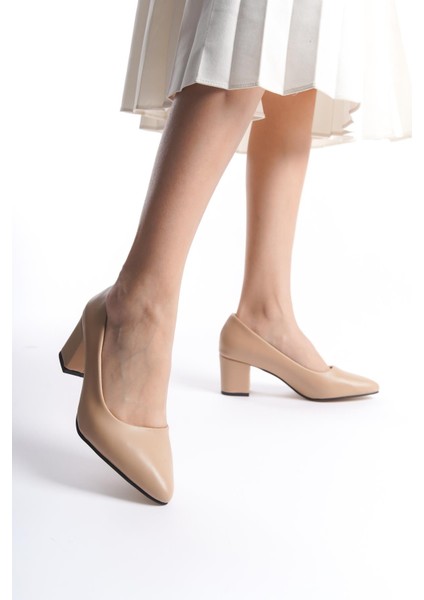 Kadın Camila Ten Cilt 6 cm Kalın Topuklu Hafif Sivri Burunlu Klasık Ayakkabı fiyatları