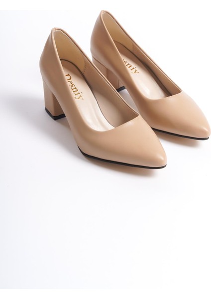 Kadın Camila Ten Cilt 6 cm Kalın Topuklu Hafif Sivri Burunlu Klasık Ayakkabı fırsatları