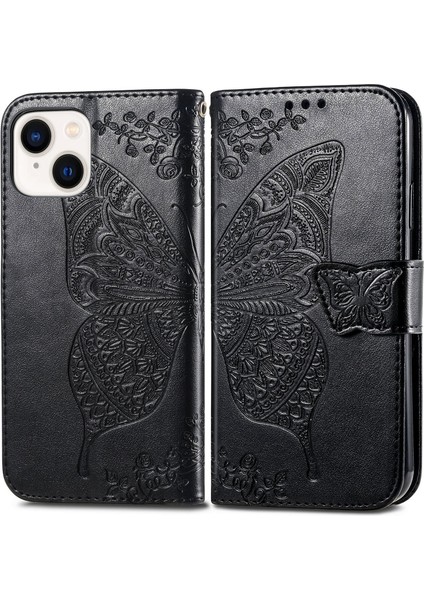 iPhone 14 Plus Kelebek Kanatları Narin Çiçekler Flip Darbeye Dayanıklı Deri Telefon Kılıfı ile Uyumlu (Yurt Dışından) modelleri