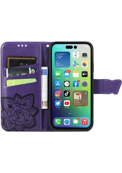 iPhone 14 Plus Kelebek Kanatları Narin Çiçekler Flip Darbeye Dayanıklı Deri Telefon Kılıfı ile Uyumlu (Yurt Dışından) fırsatları