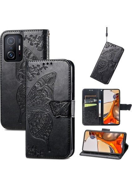 Xiaomi 11T/11T Pro Kelebek Kanatları Narin Çiçekler Flip Darbeye Dayanıklı Deri Telefon Kılıfı ile Uyumlu (Yurt Dışından)