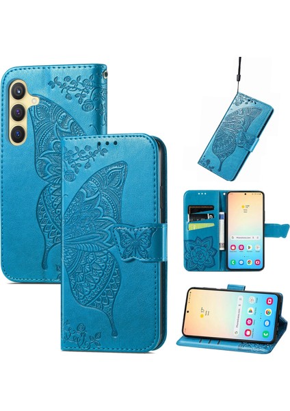 Samsung Galaxy S24 Plus Kelebek Kanatları Narin Çiçekler Flip Darbeye Dayanıklı Deri Telefon Kılıfı ile Uyumlu (Yurt Dışından)