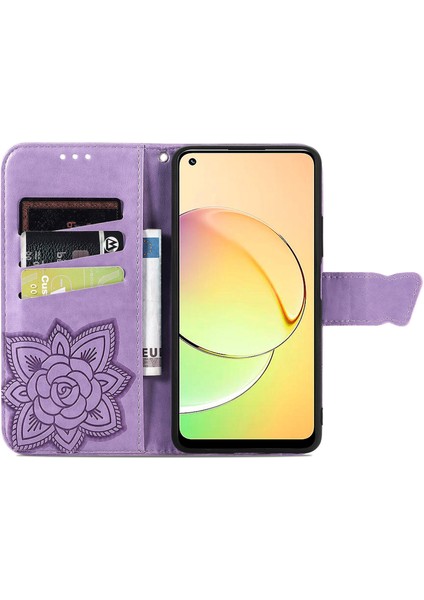 Realme 10 Kelebek Kanatları Narin Çiçekler Darbeye Dayanıklı Deri Telefon Kılıfı (Yurt Dışından)