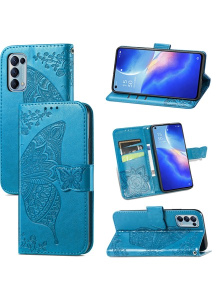 Oppo Reno 5 Kelebek Kanatları Narin Çiçekler Darbeye Dayanıklı Deri Telefon Kılıfı (Yurt Dışından)