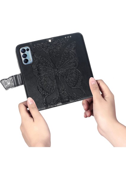 Oppo Reno 5 Kelebek Kanatları Narin Çiçekler Darbeye Dayanıklı Deri Telefon Kılıfı (Yurt Dışından) fırsatları
