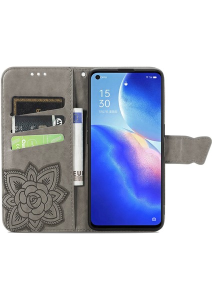 Oppo Reno 5 Kelebek Kanatları Narin Çiçekler Darbeye Dayanıklı Deri Telefon Kılıfı (Yurt Dışından) indirimleri