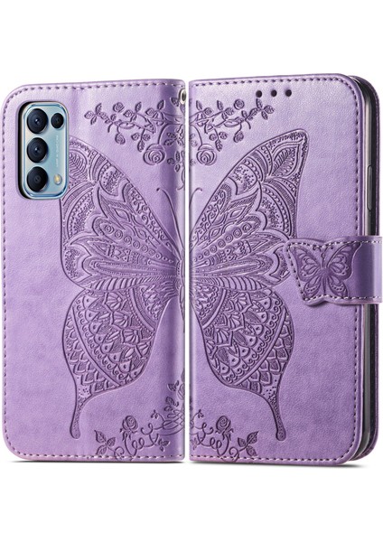 Oppo Reno 5 Kelebek Kanatları Narin Çiçekler Darbeye Dayanıklı Deri Telefon Kılıfı (Yurt Dışından) modelleri