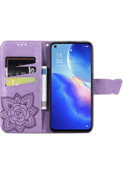 Oppo Reno 5 Kelebek Kanatları Narin Çiçekler Darbeye Dayanıklı Deri Telefon Kılıfı (Yurt Dışından) indirimleri