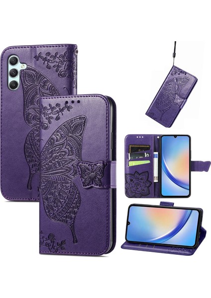 Samsung Galaxy A34 5g Kelebek Kanatları Narin Çiçekler Flip Darbeye Dayanıklı Deri Telefon Kılıfı ile Uyumlu (Yurt Dışından)
