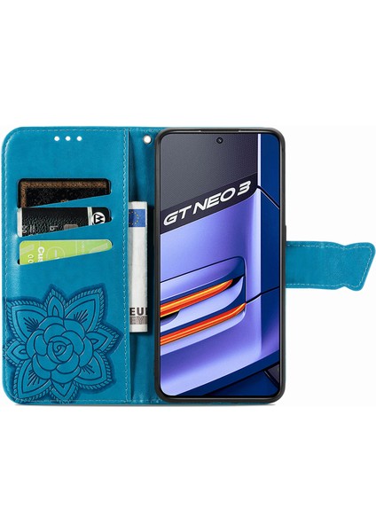 Realme Gt Neo 3 Kelebek Kanatları Narin Çiçekler Darbeye Dayanıklı Deri Telefon Kılıfı (Yurt Dışından)