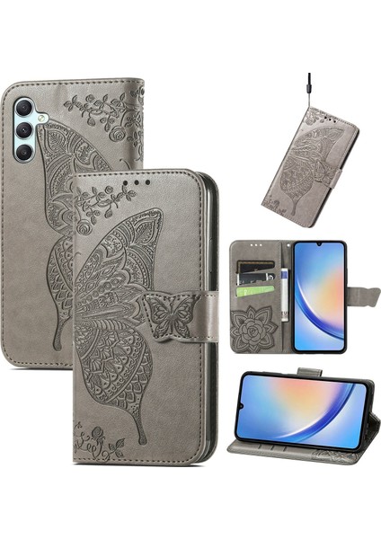 Samsung Galaxy A34 5g Kelebek Kanatları Narin Çiçekler Flip Darbeye Dayanıklı Deri Telefon Kılıfı ile Uyumlu (Yurt Dışından)
