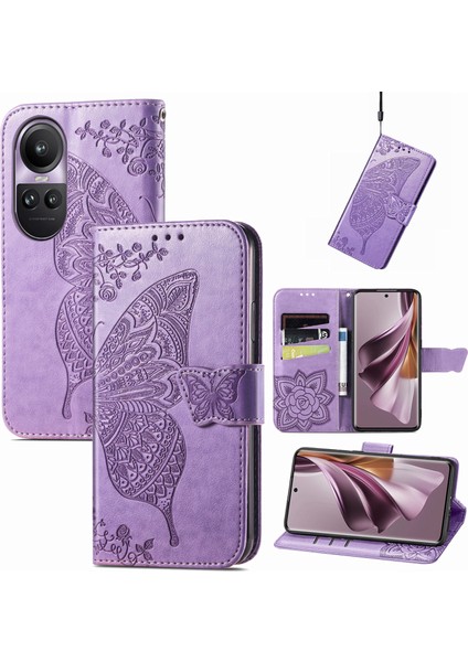 Oppo Reno 10 PRO5G Kelebek Kanatları Narin Çiçekler Darbeye Dayanıklı Deri Telefon Kılıfı (Yurt Dışından)