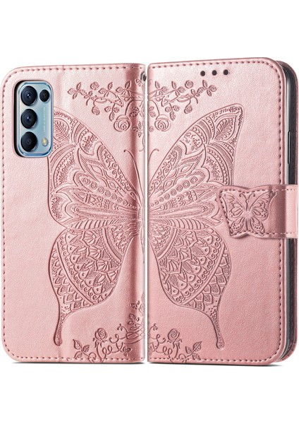 Oppo Reno 5 Kelebek Kanatları Narin Çiçekler Darbeye Dayanıklı Deri Telefon Kılıfı (Yurt Dışından) modelleri